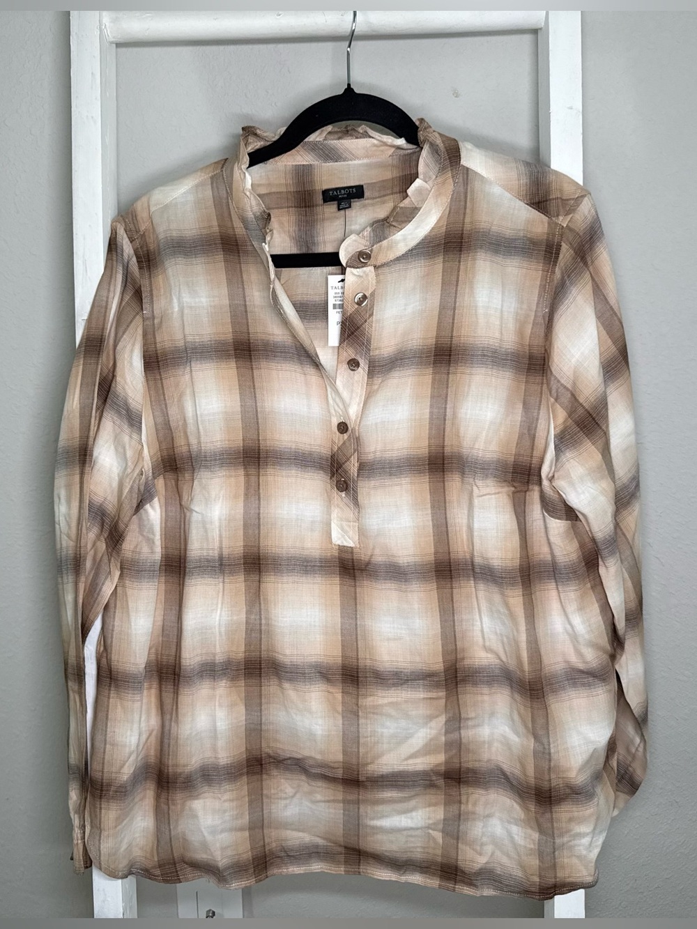 Talbots Brown and Cream Plaid Button-Front Shirt